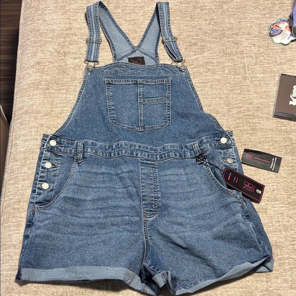 No Boundaries Blue Denim Jean Short Overalls